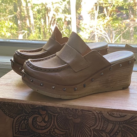 A.S.98 Paget Wedge Platform Mule Clog Leather Studs - Picture 1 of 4